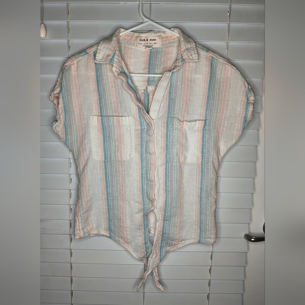 Cloth&Stone Anthropologie Women's Top Size S Multi Color Sleeveless Linen Blend